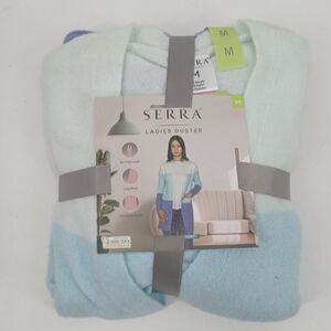 Womens Serra ladies duster size medium long sleeve cardigan blue purple cream